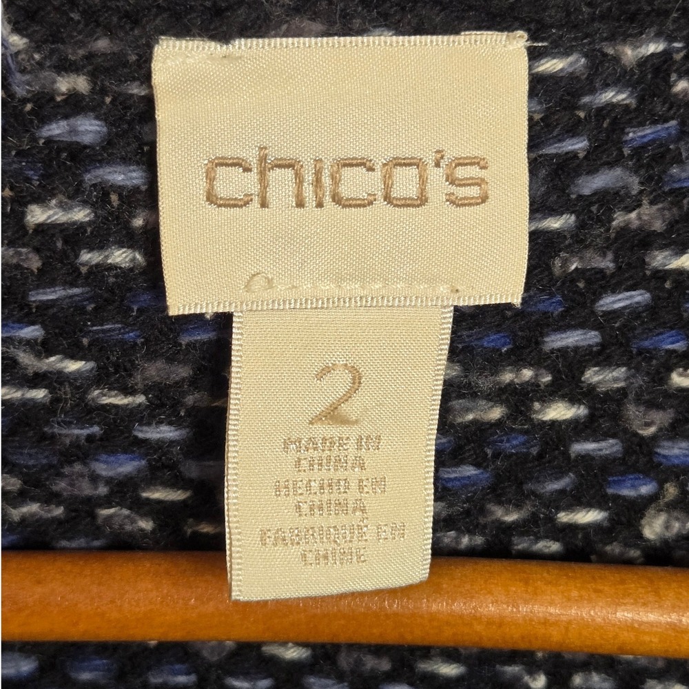 Chicos Blue Fringe Open Front Cardigan Jacket Blazer Size 12 Career - Picture 5 of 8